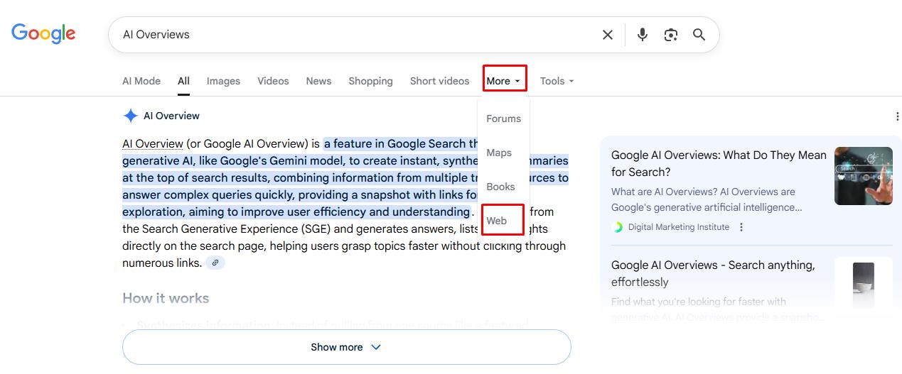 Method 1. Use Google’s “Web” Filter