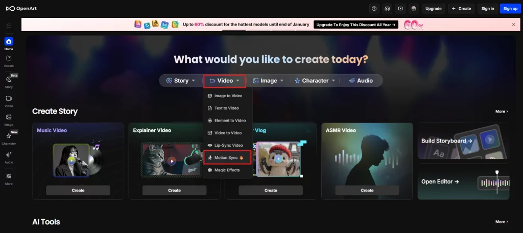 OpenArt video creation interface