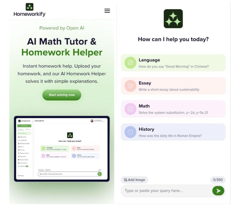 Homeworkify AI mobile interface