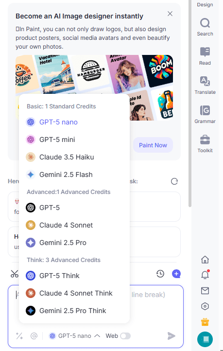 Picking your AI model is super easy – just do it in the extension's chat box.