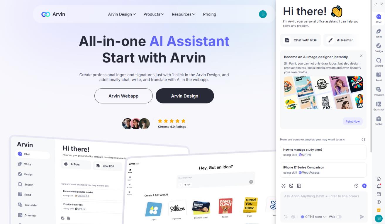 Arvin AI: Advanced ChatGPT Extension at Your Chrome Browser