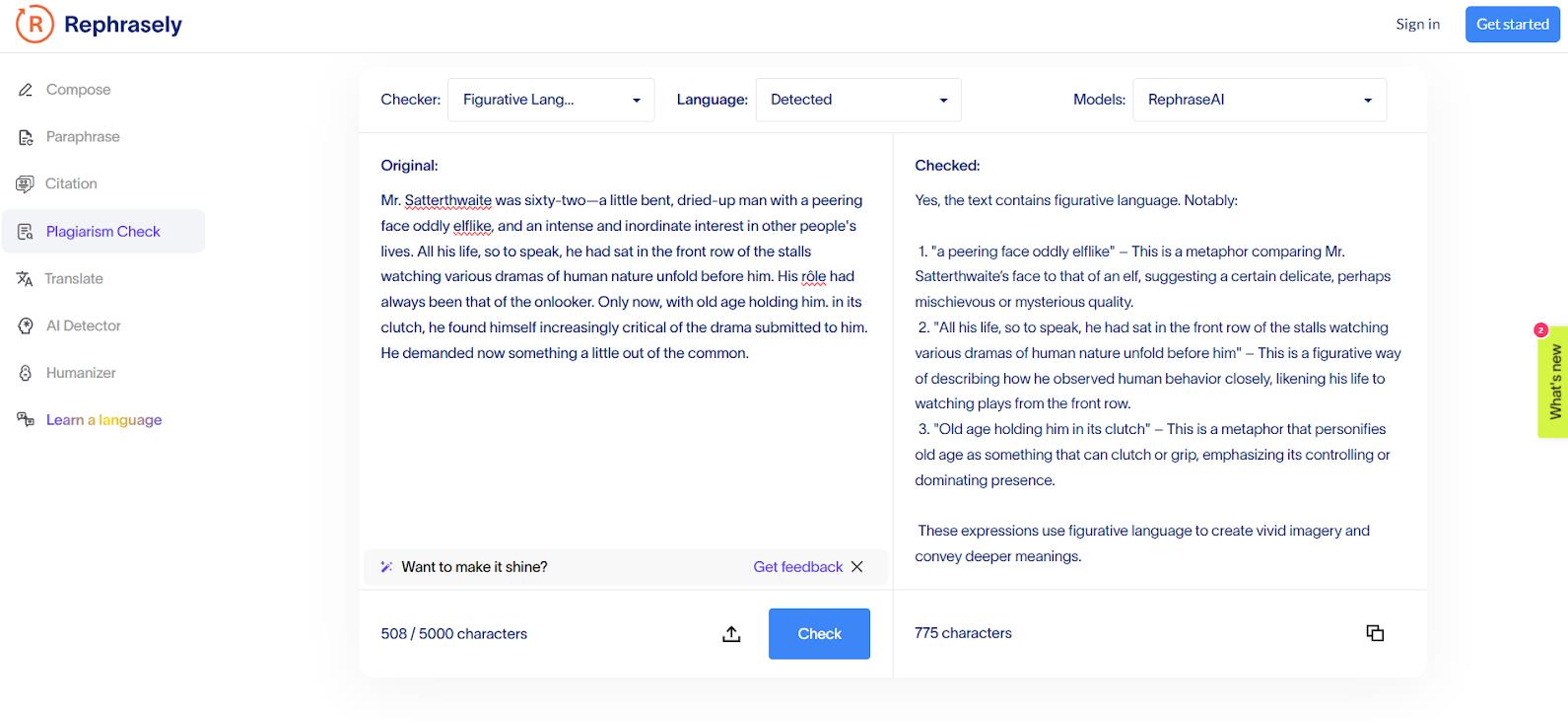 Rephrasely Figurative Language Checker