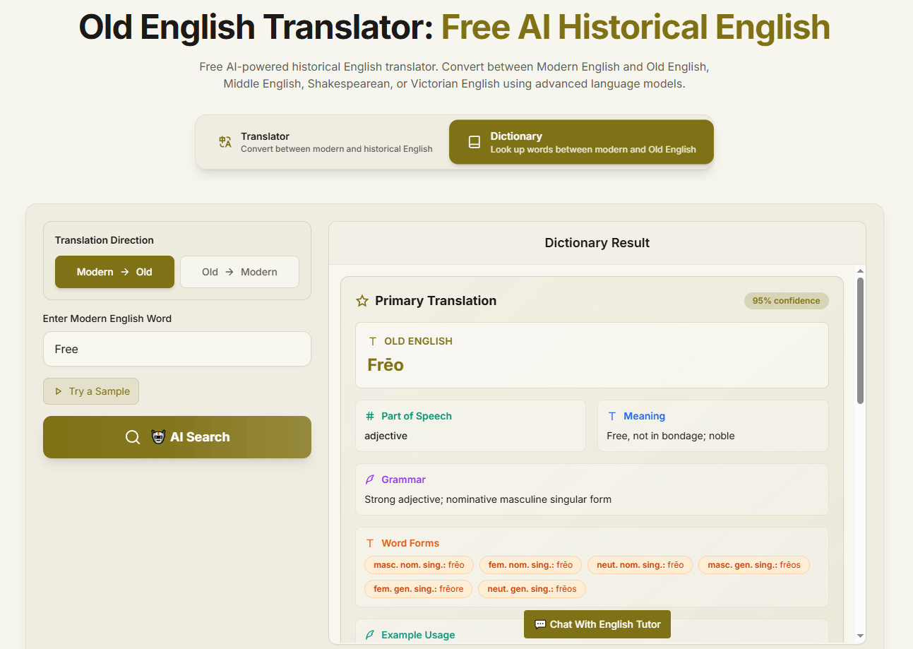 Key features of Old English Translator