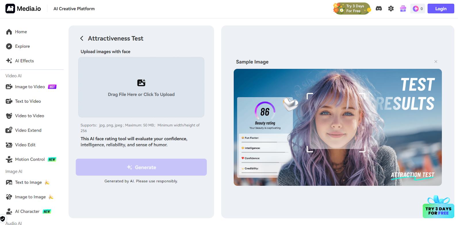 Media.io Attractiveness Test