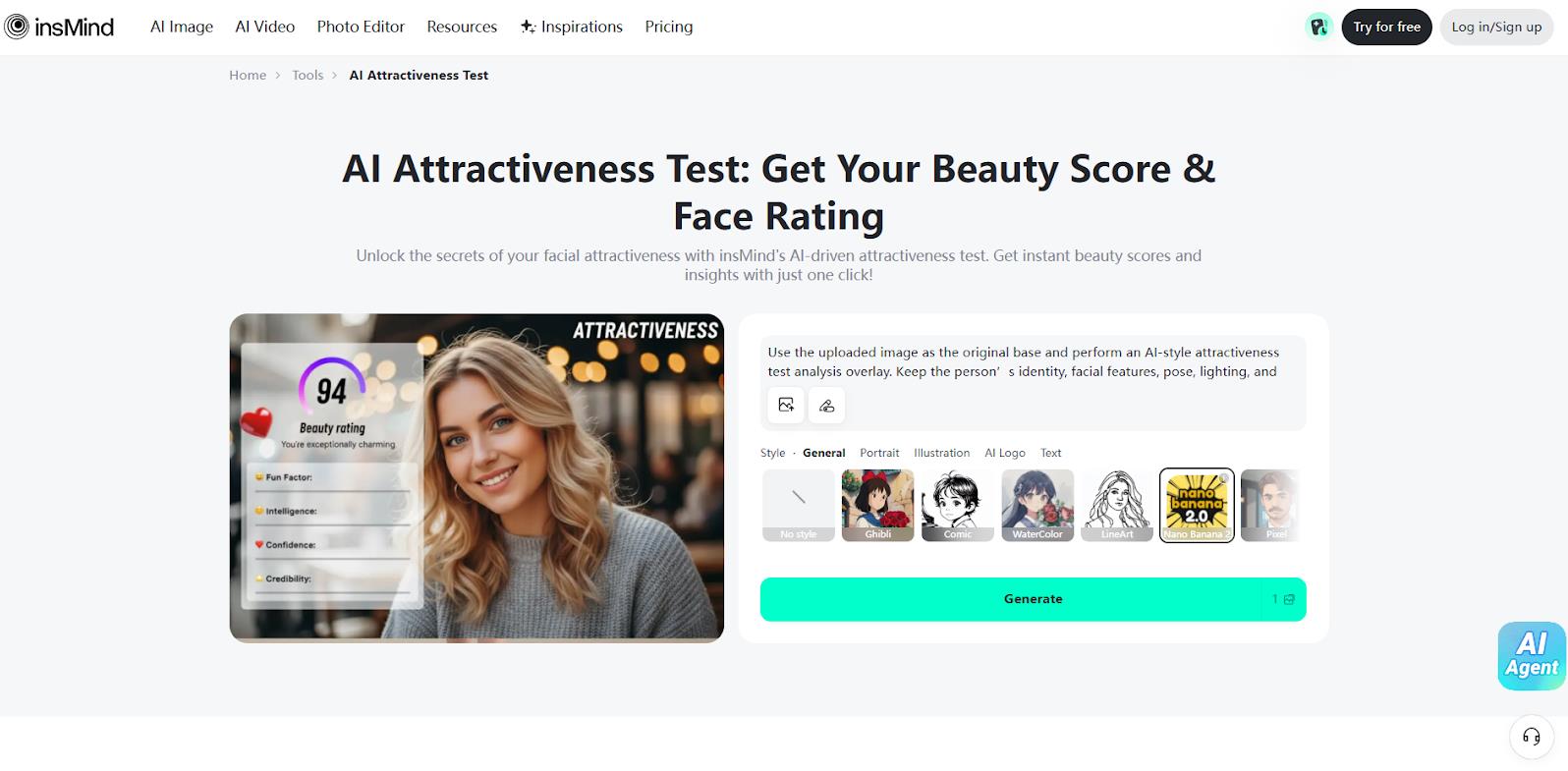 InsMind AI Attractiveness Tes