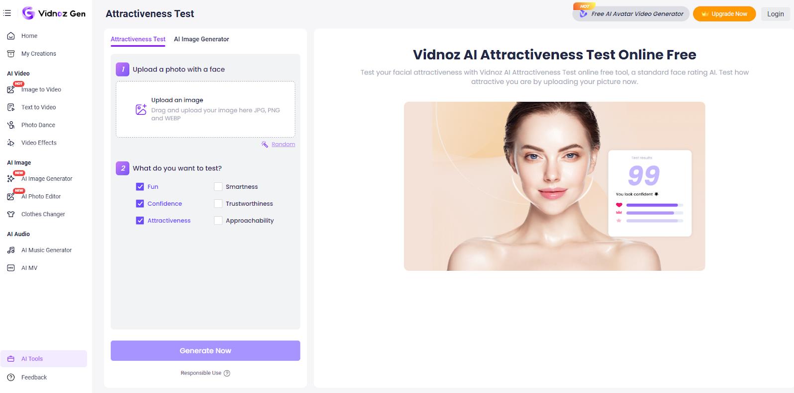 Vidnoz AI Attractiveness Test