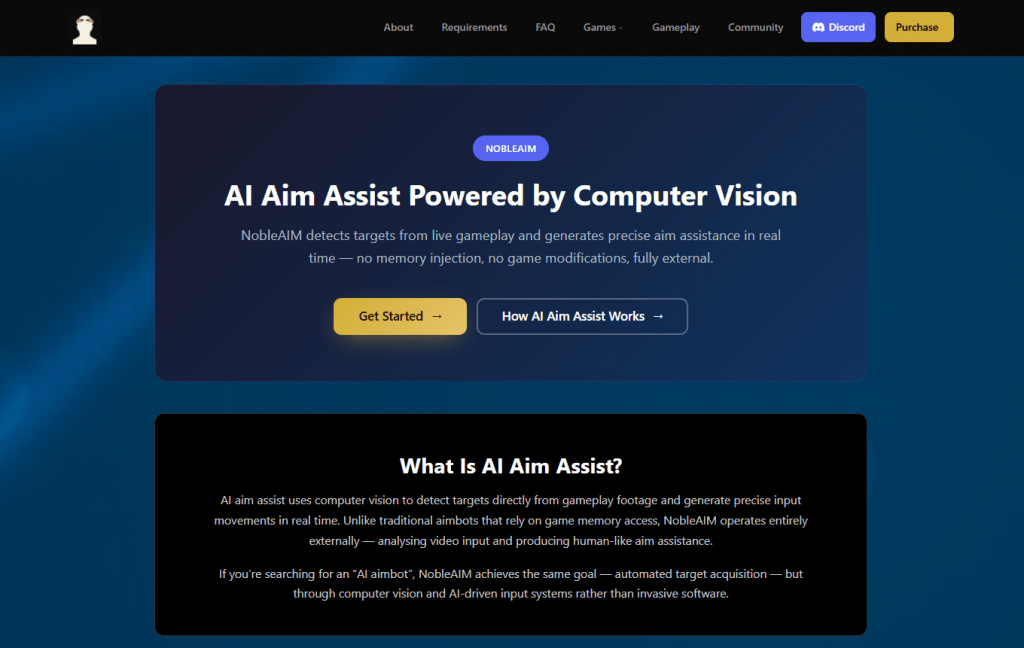 NobleAIM computer vision AI aim assist website homepage