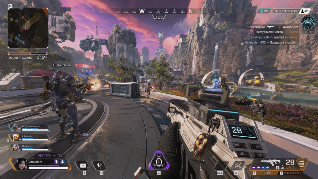 Apex Legends firing range practice session against AI bots