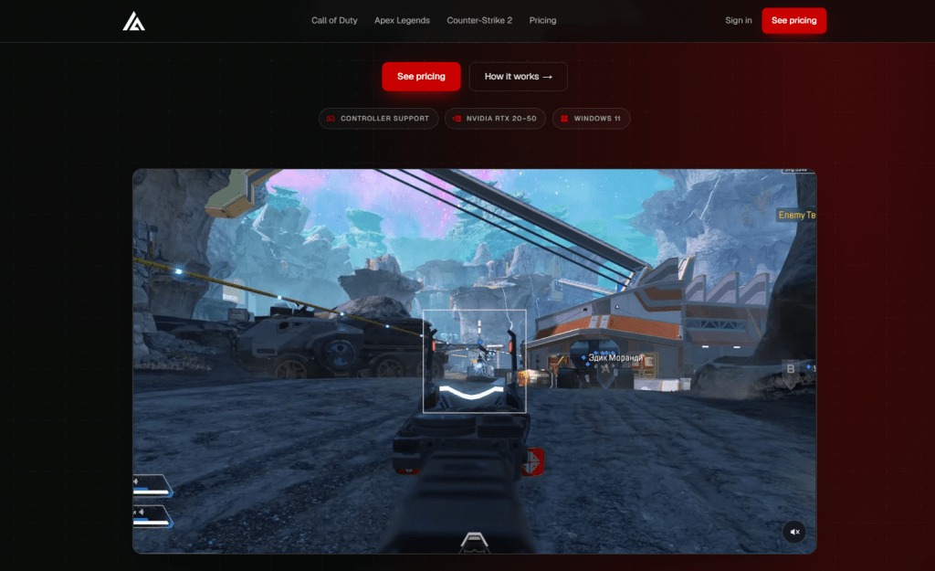 AI aimbot software interface demonstrating visual target lock in Apex Legends