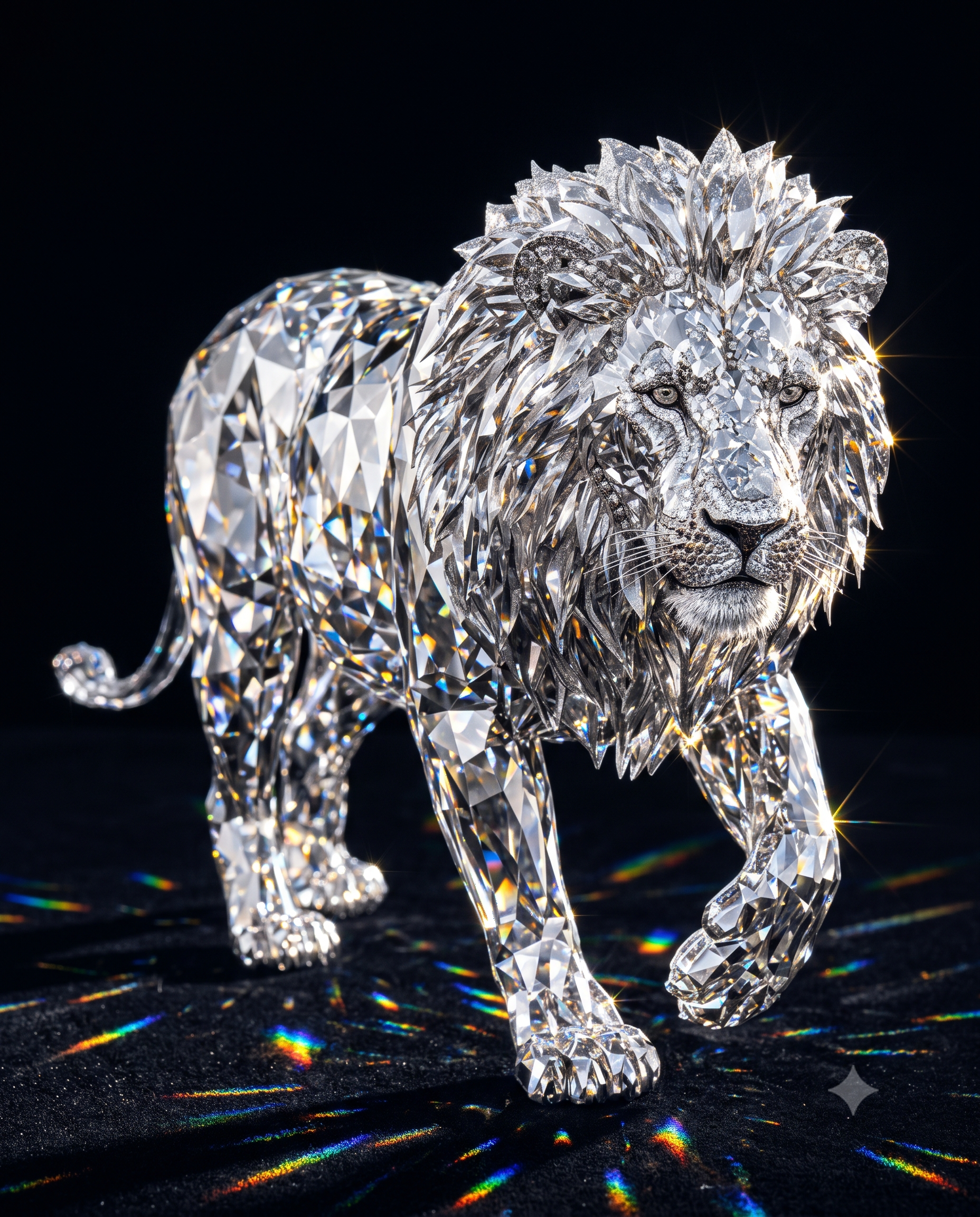 Crystalline Diamond-Textured Lion Portrait (Macro Luxury)