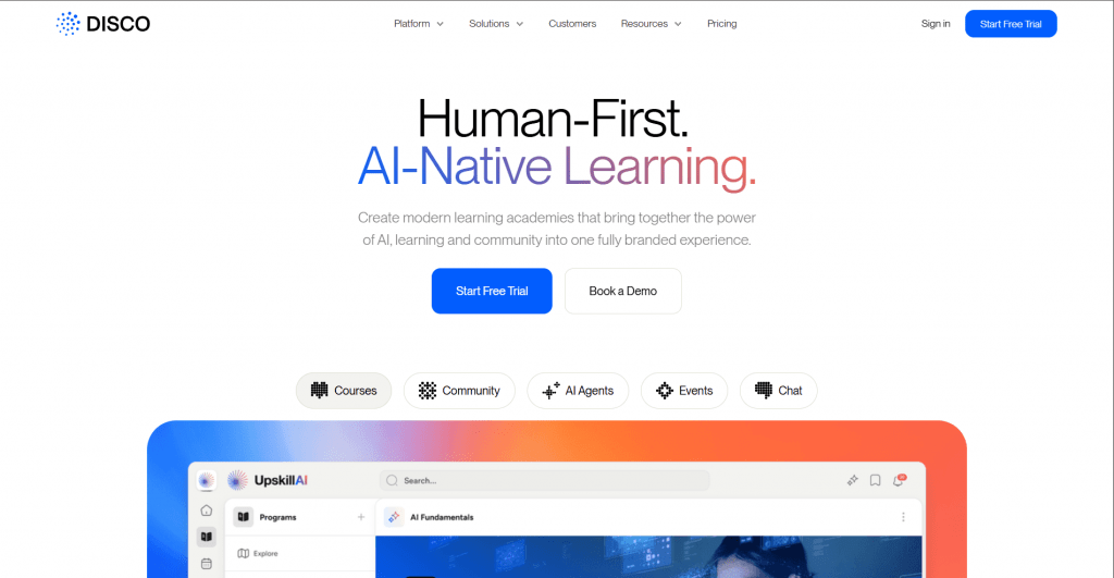 Screenshot of the Thinkific website homepage featuring the headline "Serious growth. Surprisingly simple." next to a collage of professionals collaborating and working on laptops.