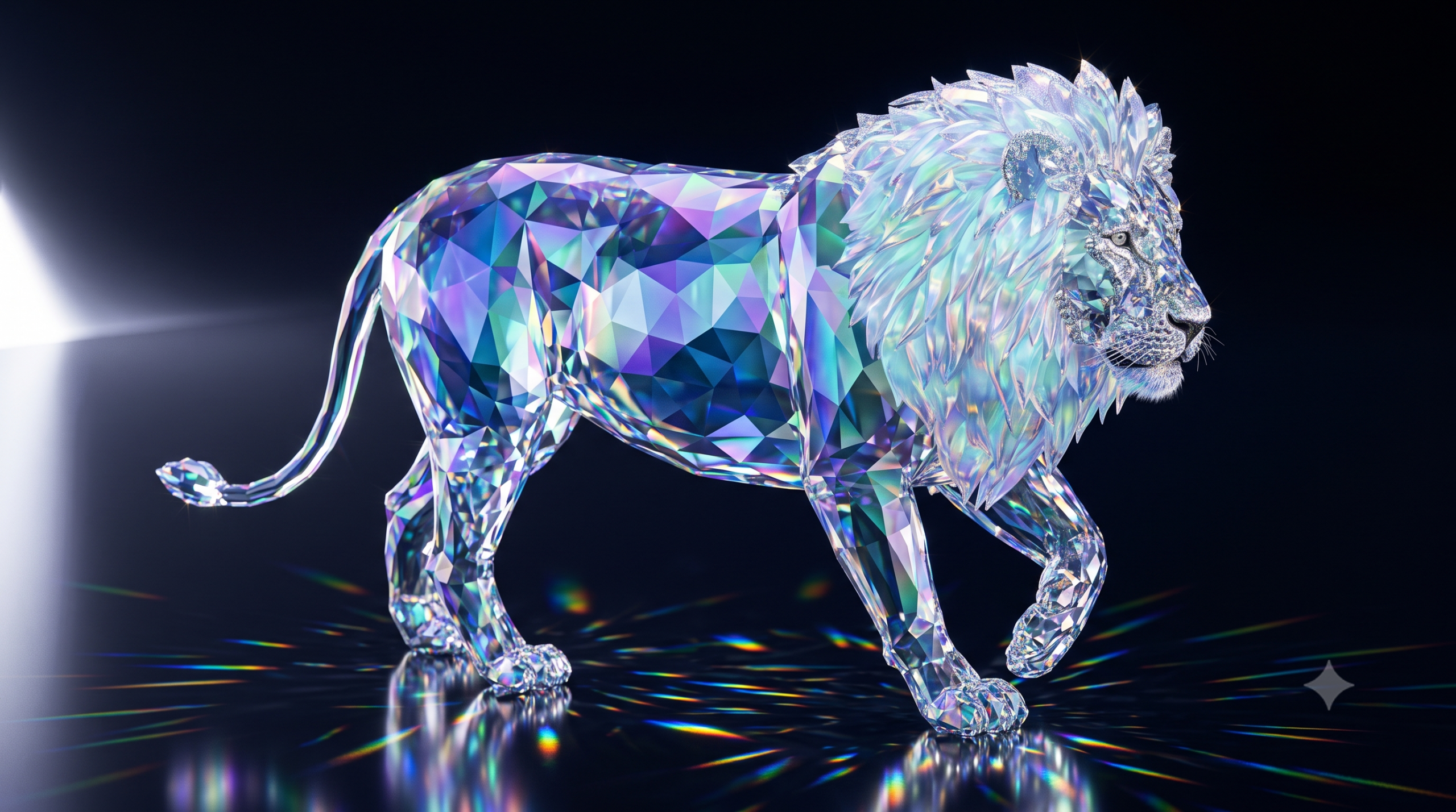 Iridescent Diamond Lion with Color-Shifting Effects