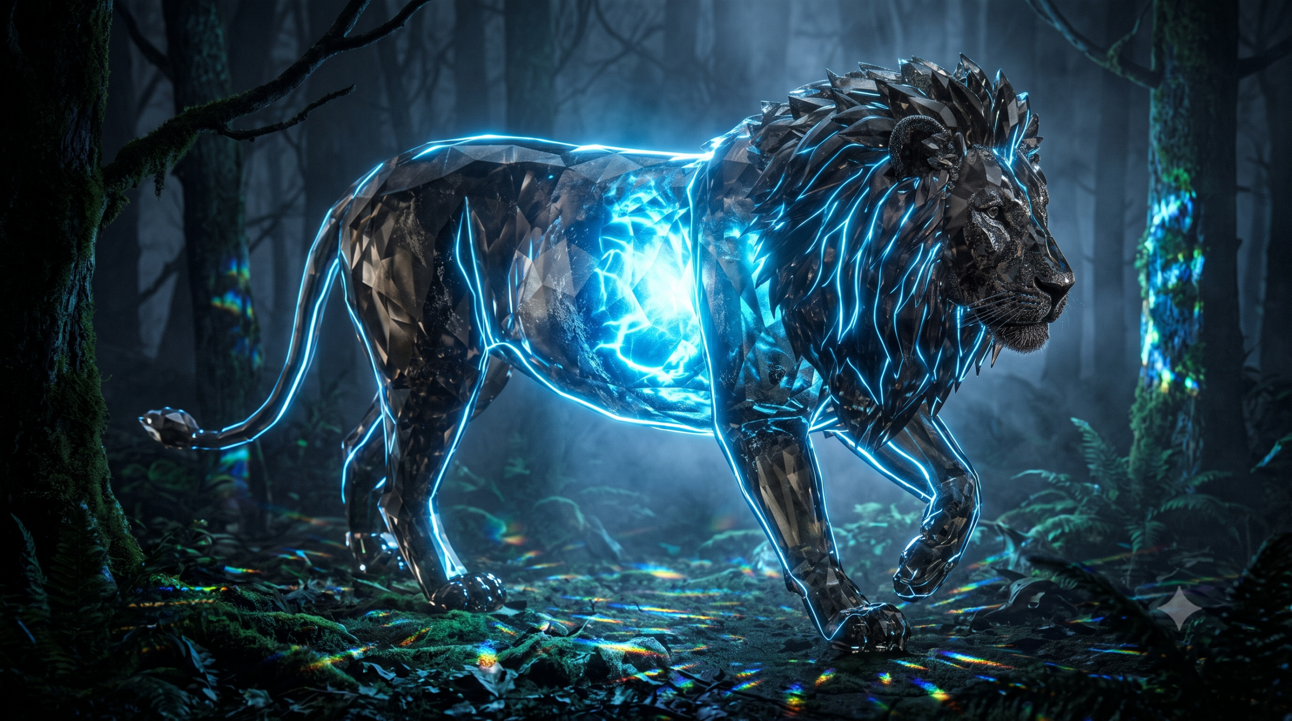 Diamond Lion with Internal Glow and Bioluminescence
